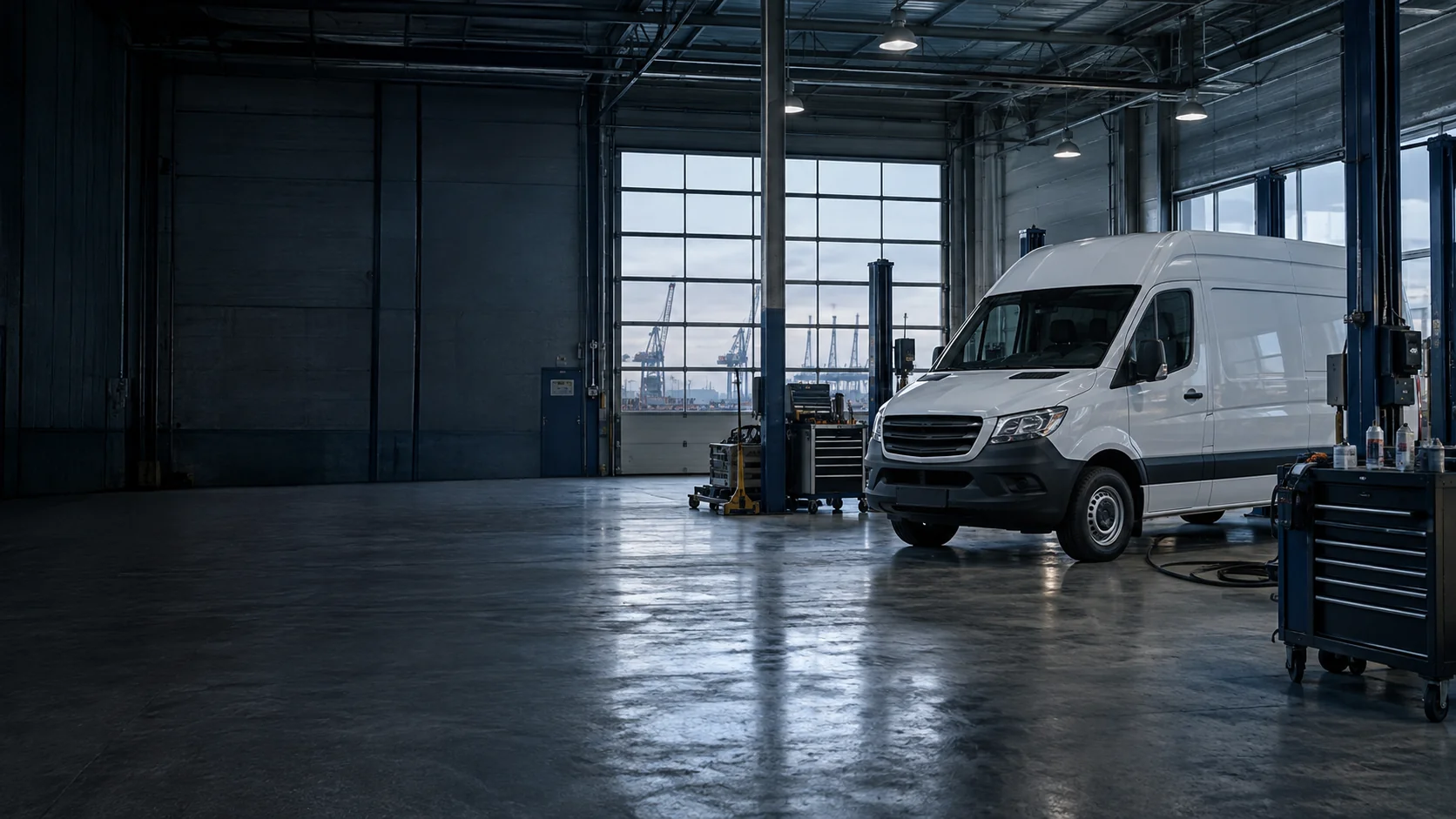 Illustrative commercial vehicle maintenance hangar